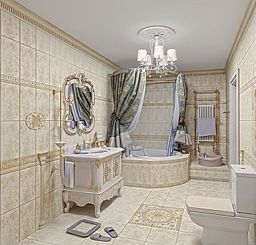 现代,浴室,室内,砖瓦,镜子