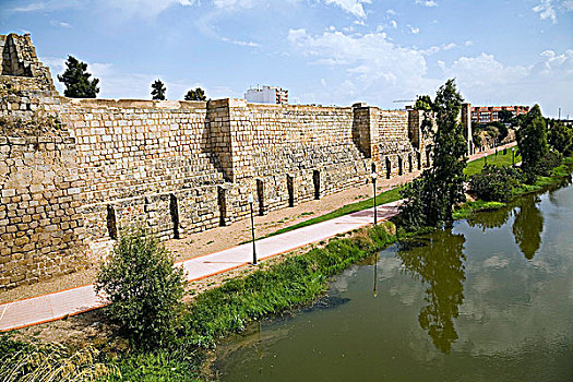 墙壁,阿拉伯,要塞,阿尔卡萨瓦城堡,梅里达,西班牙,2007年