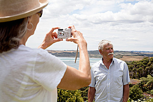 妻子,摄影,丈夫,海洋,背景,新西兰