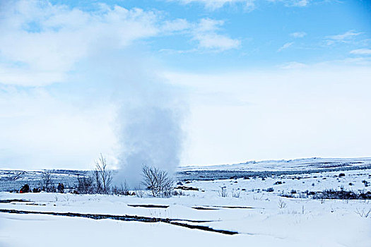 间歇泉,冬天,冰岛