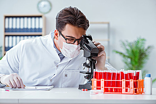 年轻,博士,工作,实验室,显微镜