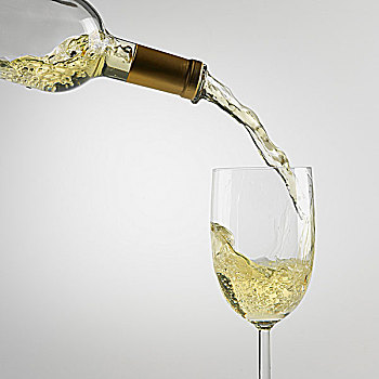 白葡萄酒,倒出,瓶子,玻璃