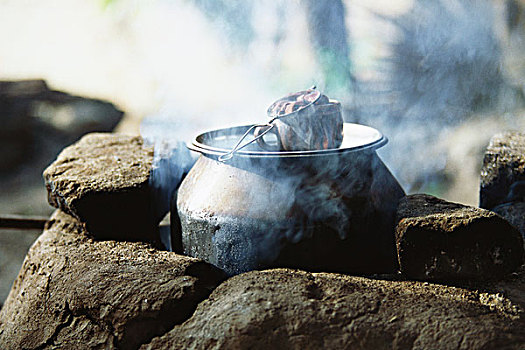 茶,浸泡,杯子,铸铁,锅,烹调,传统,炉子