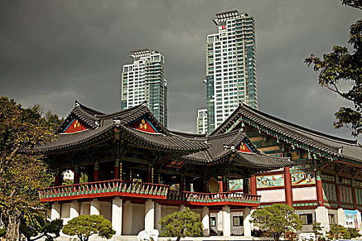 佛教,庙宇,正面,摩天大楼,首尔,韩国,亚洲