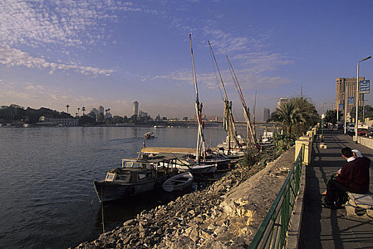 埃及,开罗,尼罗河,散步场所,坐,夫妇