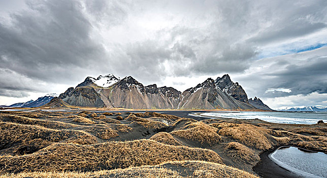 沙丘,黑色,沙滩,山,海岬,山丘,东方,冰岛,欧洲