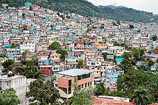 彩色,房子,贫民窟,百叶窗,太子港,海地,中美洲