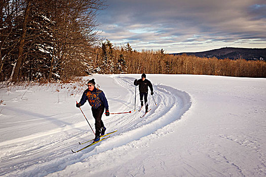 两个男人,越野滑雪,预留,温莎公爵,马萨诸塞