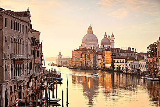教堂,圣马利亚,行礼,大运河,风景,日出,船,威尼斯,意大利