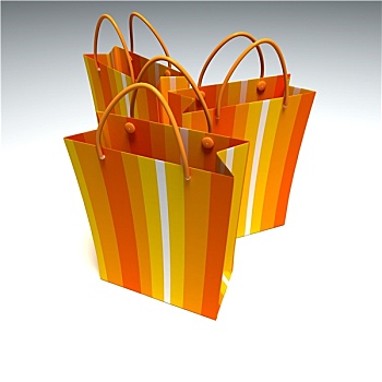 三个,橙色,条纹,购物袋