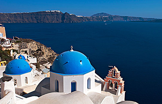 蓝色,教堂,漂亮,希腊,岛屿,锡拉岛,度假