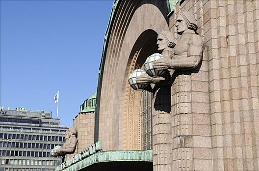 火车站,新艺术,雕塑,赫尔辛基,芬兰,欧洲