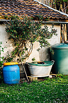 老,花园,塑料制品,桶