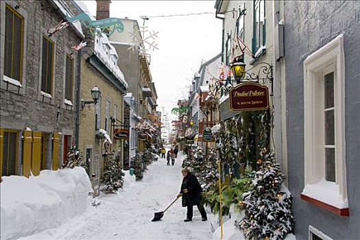 女人,铲,雪,小路,历史,中心,城市,冬天,加拿大
