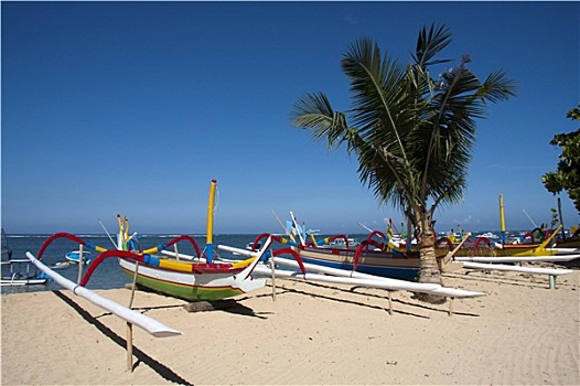 船,沙努尔,海滩,巴厘岛