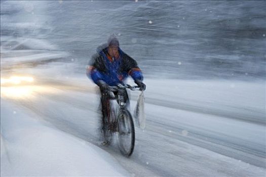 骑车,驾驶,雪,雪路