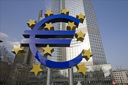 欧元符号,正面,欧洲,中央银行,建筑,法兰克福,黑森州,德国