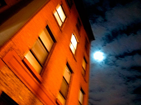看,向上,褐砂石,建筑,月亮,布鲁克林,纽约