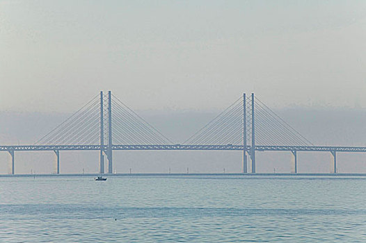 风景,海洋,桥,连接,瑞典,丹麦