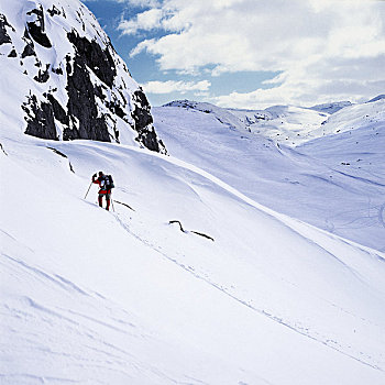 男人,滑雪,山