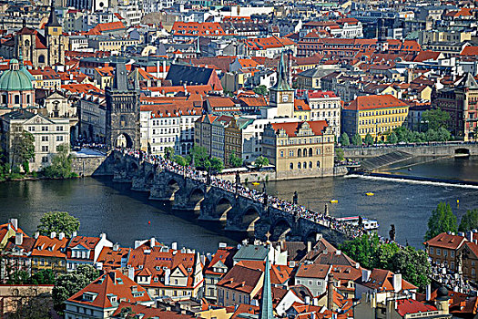 风景,上方,老,城镇,桥,世界遗产,布拉格,捷克共和国,欧洲