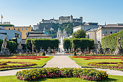 霍亨萨尔斯堡城堡,城堡,米拉贝尔,花园,萨尔茨堡,奥地利,欧洲