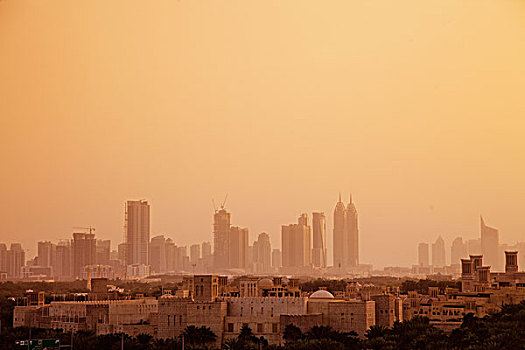 阿联酋,迪拜,天际线,日落