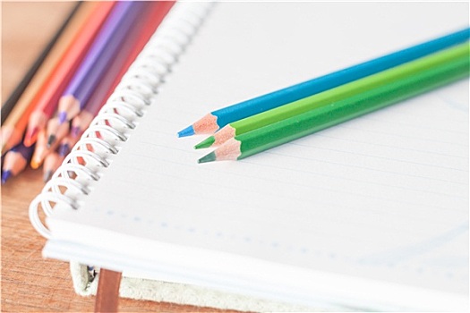 特写,彩色,铅笔,活页本,绿色,笔记本