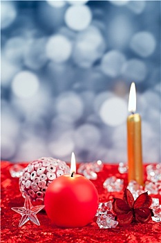 圣诞节,红色,金色,蜡烛,冰
