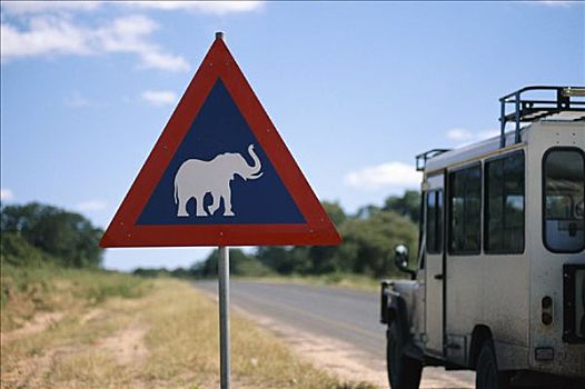 大象,警告标识,博茨瓦纳