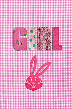 格子布,设计,文字,女孩,粉色,兔子