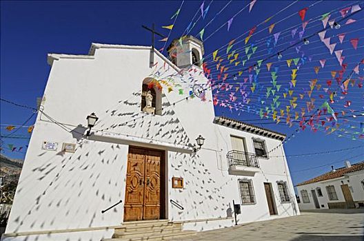 小,彩色,旗帜,户外,教堂,节日,阿利坎特,白色海岸,西班牙