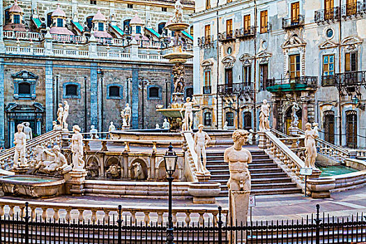 种类,雕塑,石雕工艺,比勒陀利亚,喷泉,广场,历史,中心,巴勒莫,西西里,意大利