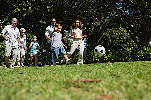 愉悦,家庭,玩,足球,公园