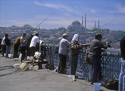 人,钓鱼,加拉达塔,桥,伊斯坦布尔,土耳其