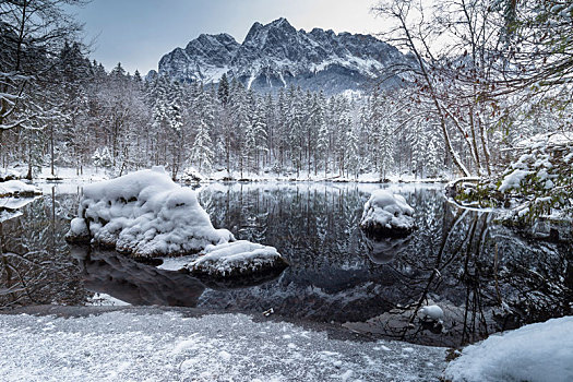 德国,巴伐利亚,巴伐利亚阿尔卑斯山,冬天