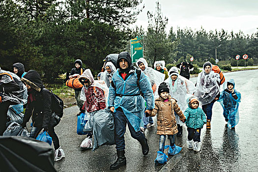 雨,难民,露营,边界,马其顿,希腊,欧洲