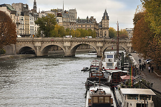 塞纳河,驳船,巴黎新桥,巴黎,法兰西岛,法国