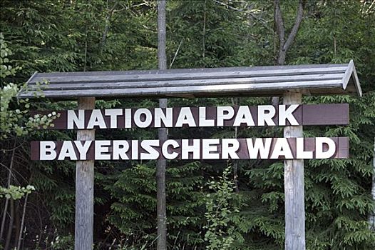 标识,高处,入口,巴伐利亚森林国家公园,靠近,巴伐利亚,德国,欧洲