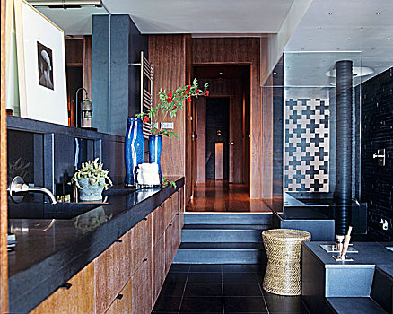 盥洗盆,台案,木质,正面,优雅,浴室