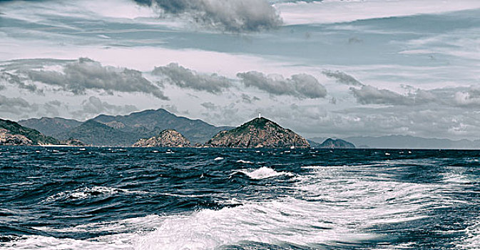 模糊,菲律宾,风景,船,太平洋,海洋,山,背景