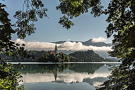 风景,教堂,流血,岛屿,布莱德湖,斯洛文尼亚