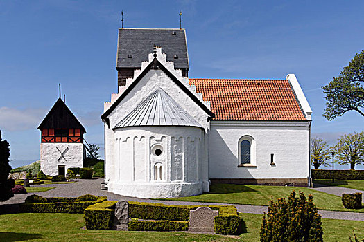 罗马式,教堂,岛屿,丹麦,欧洲