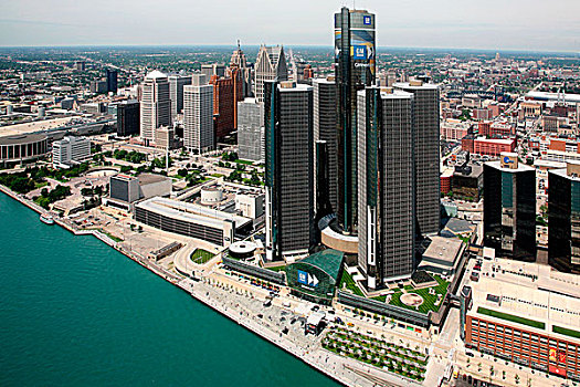 总部,俯视,支配,底特律,国际,河滨地区,市区,天际线,背景