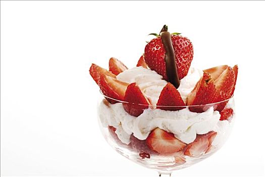 草莓,泡沫奶油,冰淇淋蛋糕,玻璃