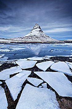 冰岛,山,冬天,冰,寒冷,蓝色,水,天空,云,浮冰,影象