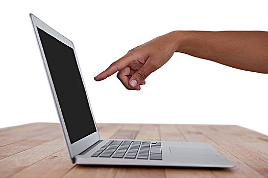 手,指点,笔记本电脑,显示屏,特写