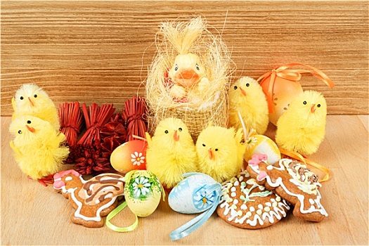 复活节装饰,姜饼,鸡,涂绘,蛋