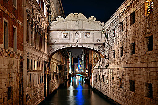 叹息桥,夜晚,著名地标,威尼斯,意大利