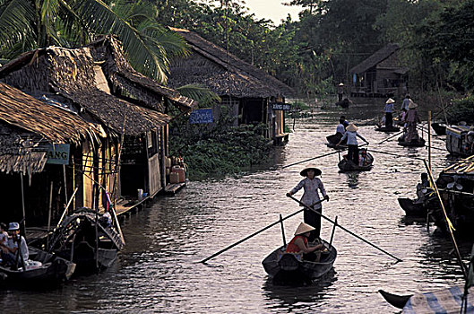 亚洲,越南,芹苴,湄公河三角洲,划艇